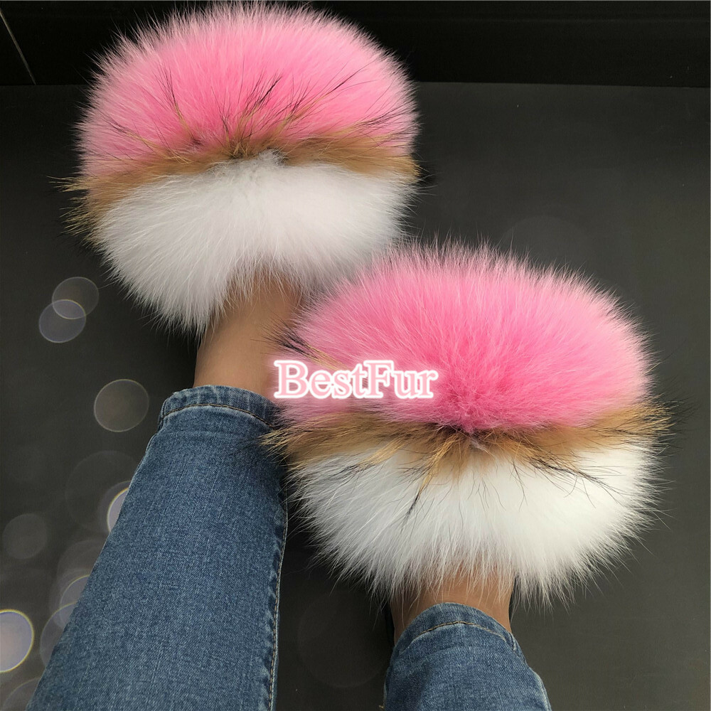 SAOLA Slides donna pantofole vera pelliccia di volpe sandali pelosi scarpe piatte da interno esterno