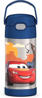 THERMOS FUNTAINER Water Bottle with Straw - 12 Ounce, Cars - Kids Stainless S...