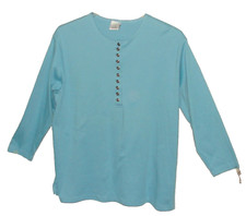 Vtg Mervyns Partners II Henley TOP, Plus Size 3X, Light Blue, USA Made, Long Slv