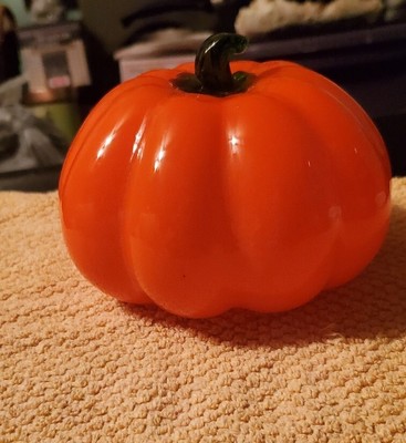 Vintage Glass Pumpkin Classic Orange with Green Stem 6'' Wide