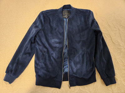 Celio Suede Style Jacket Mens Size Extra Large Windbreaker Blue Full Zip Lined