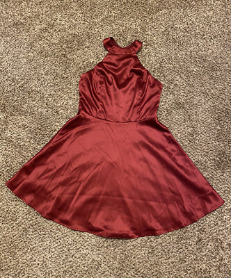Lulus Paris Romance Satin Halter Dress in Burgundy at Nordstrom, Size Small