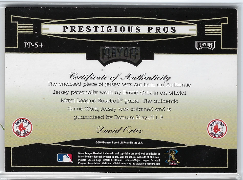 Camiseta de David Ortiz 2005 Playoff Prestige Prestigious Pros #PP-54 Medias Rojas 9/10 Foto 2 de 2
