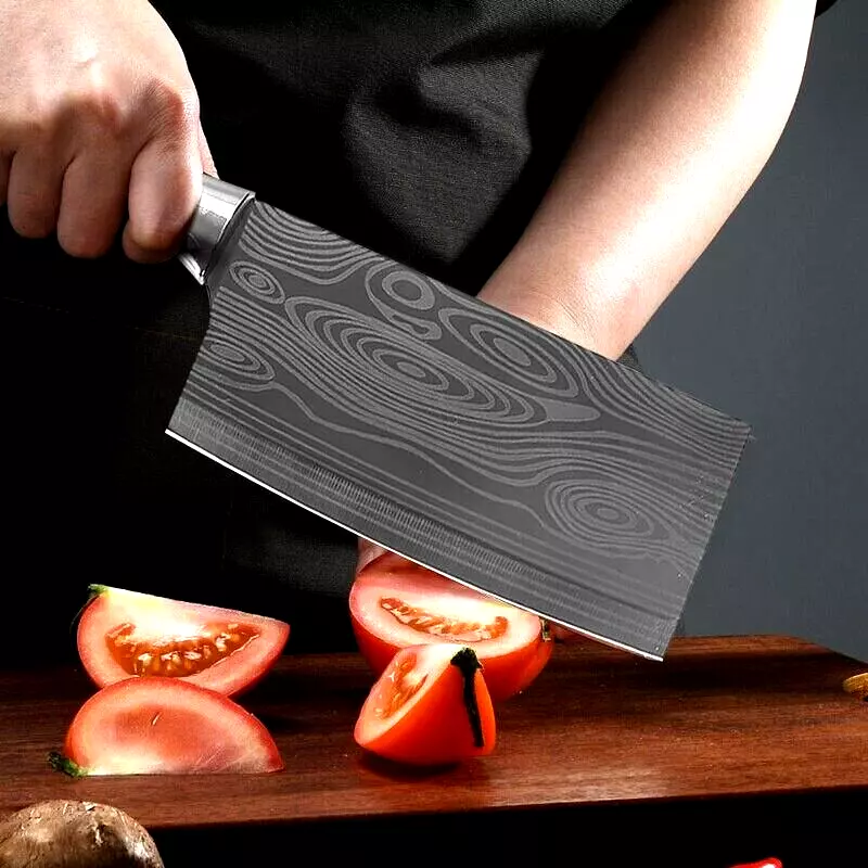 Butcher Meat Cleaver Knife Kitchen Chef Chop Slicing Stainless Steel Wood Handle