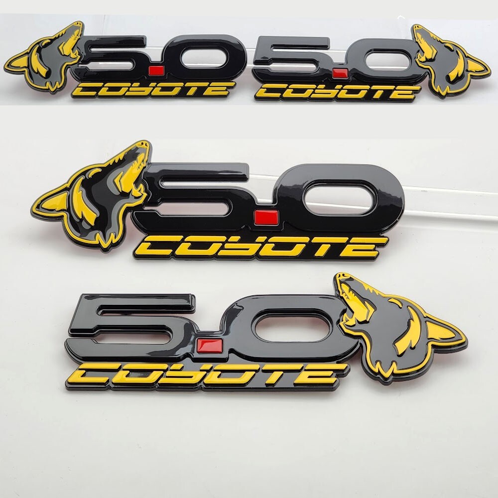 Yellow Howling Coyote 5.0 Fender Emblems Fits 15-24 Mustang