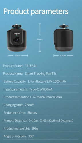 TELESIN Smart Tracking Holder AI Shooting Gimbal 360° Rotation Auto Face Follow - Picture 10 of 11