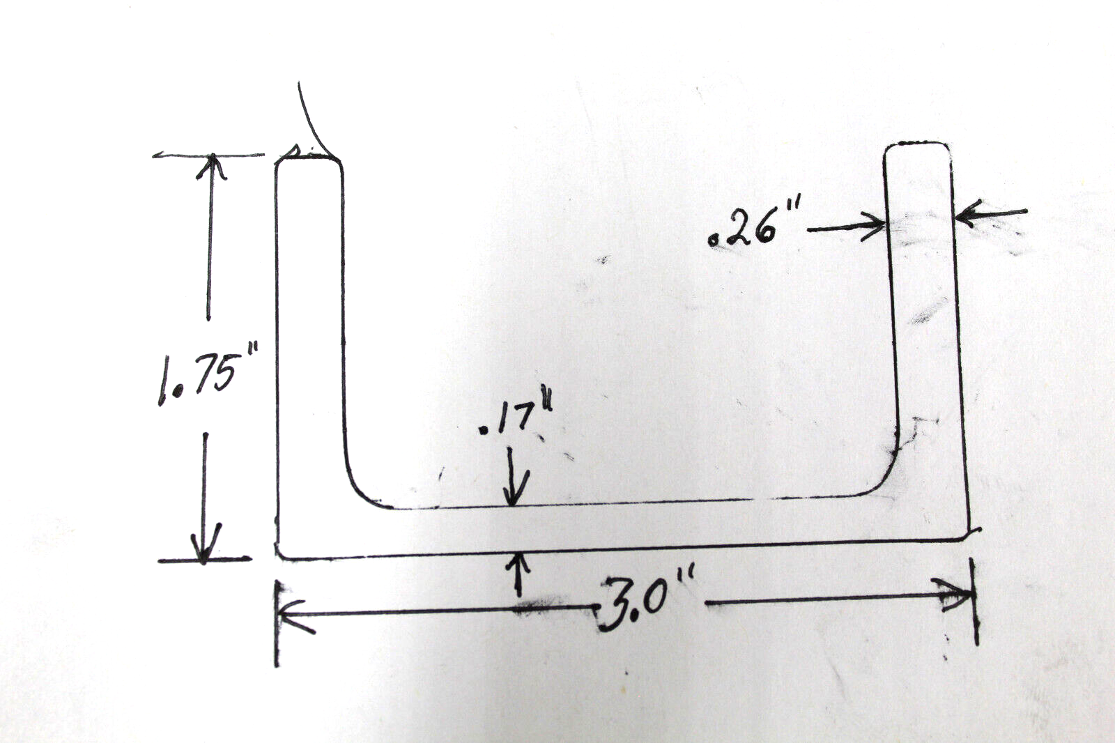 3" x 1.75" x .26" Wall 6061 T6 ALUMINUM ASSOCIATION CHANNEL 34" long