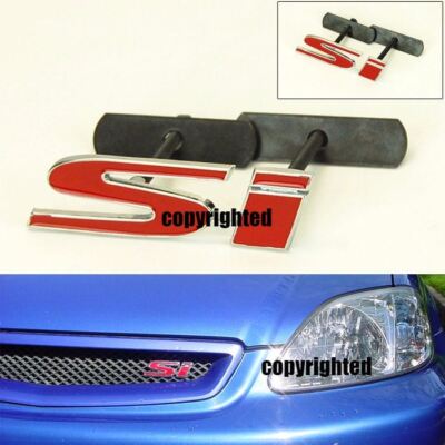 4''*1.2'' Screw on 3D Metal Chrome Red SI Emblem Badge For CIvic Grill Air Dam