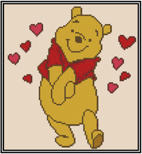 Winnie the Pooh with Hearts Counted Cross Stitch Chart  #52-114