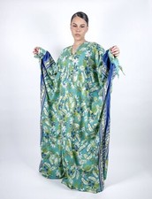 Green Multicolor Floral Print Oversized Batwing Sleeve Kaftans