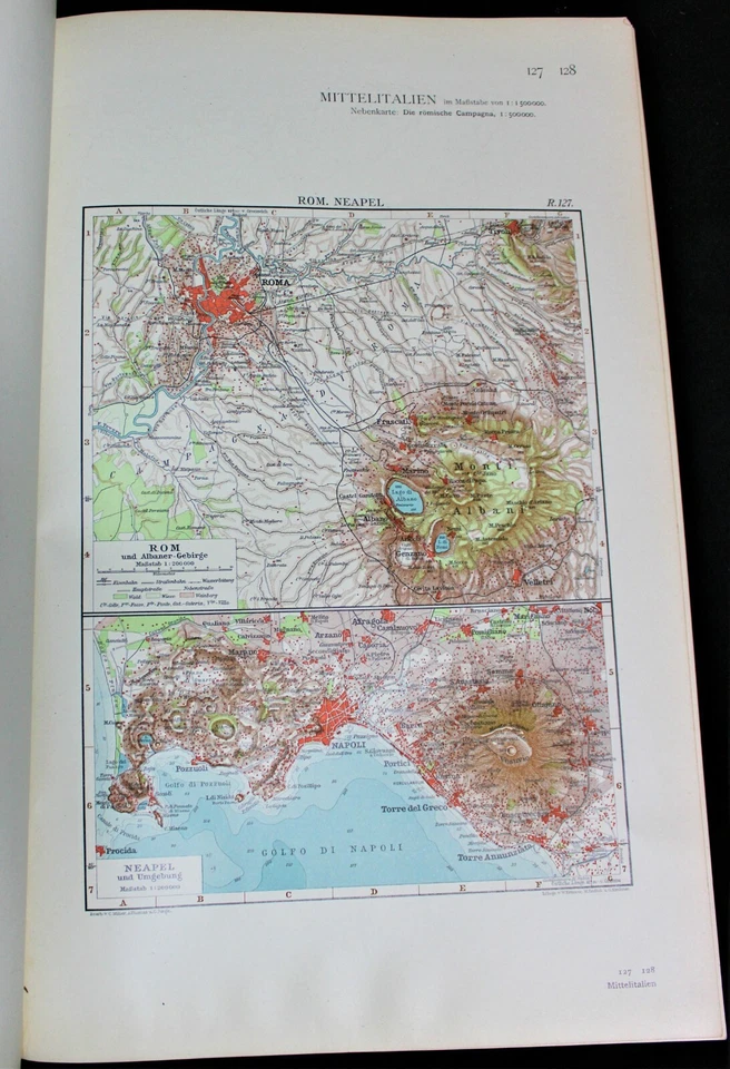 GERMAN ATLAS MAP PAGE PLATES OF ITALY ROME NAPLES VINTAGE PRE WWI EARLY 1900s - Image 2 of 4