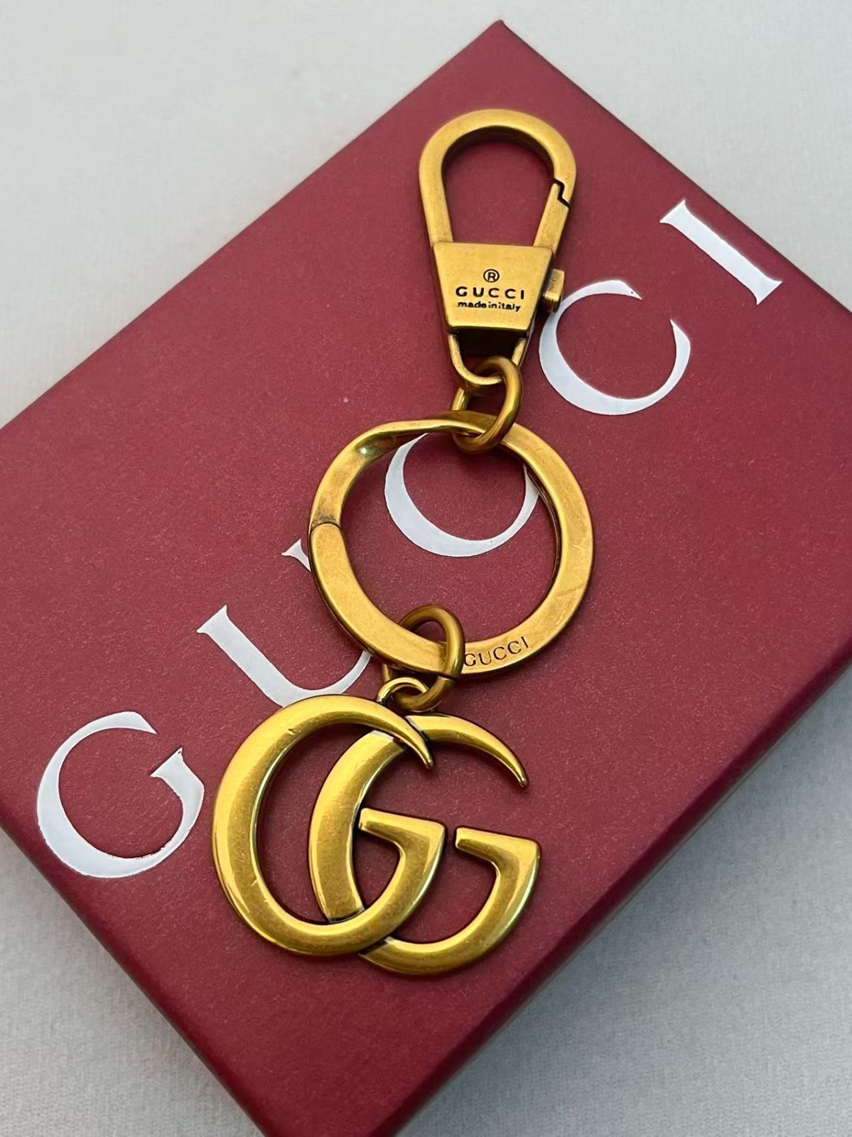 GUCCI Charm Logo GG Bronze Design Keychain Gift Key chain with Brand Manual Box
