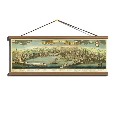 Antique 1731 Panoramic Map View of Genoa; Canvas, Magnetic Wooden Hanger