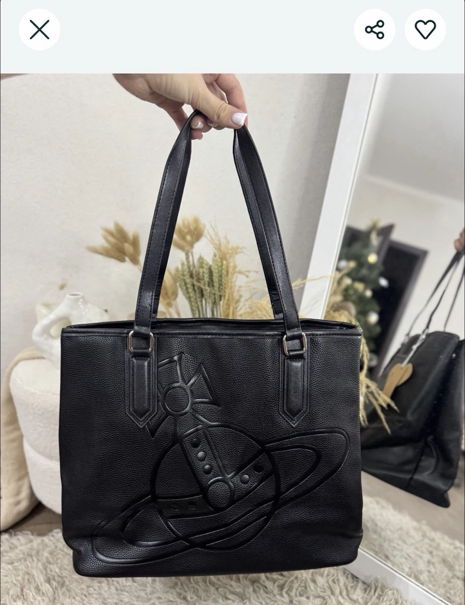VIVIENNE WESTWOOD Black Big Logo Orb Shopper Handbag Boston Bag