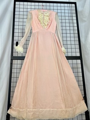 Vintage Pink Lace Formal Teen juniors Dress, Edwardian Style Wedding Party  XXS | eBay