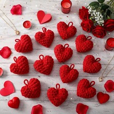 Amyhill 12 Pcs Valentine's Day Ornaments Red Crochet Heart 3.15 Inch,