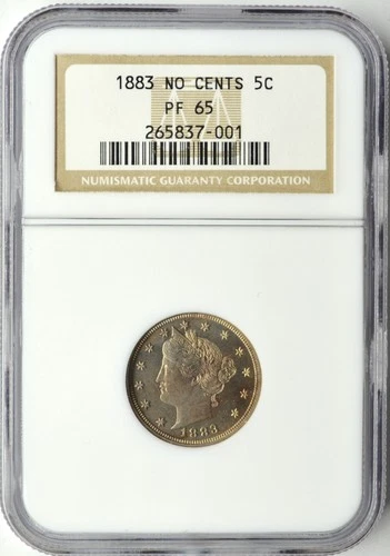 1883 LIBERTY HEAD V NICKEL NO CENTS 5C NGC PF 65