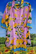 ANTICA SARTORIA 2026 MED AQUA PINK LEMONS BUTTON DOWN DRESS/MUMU NWT