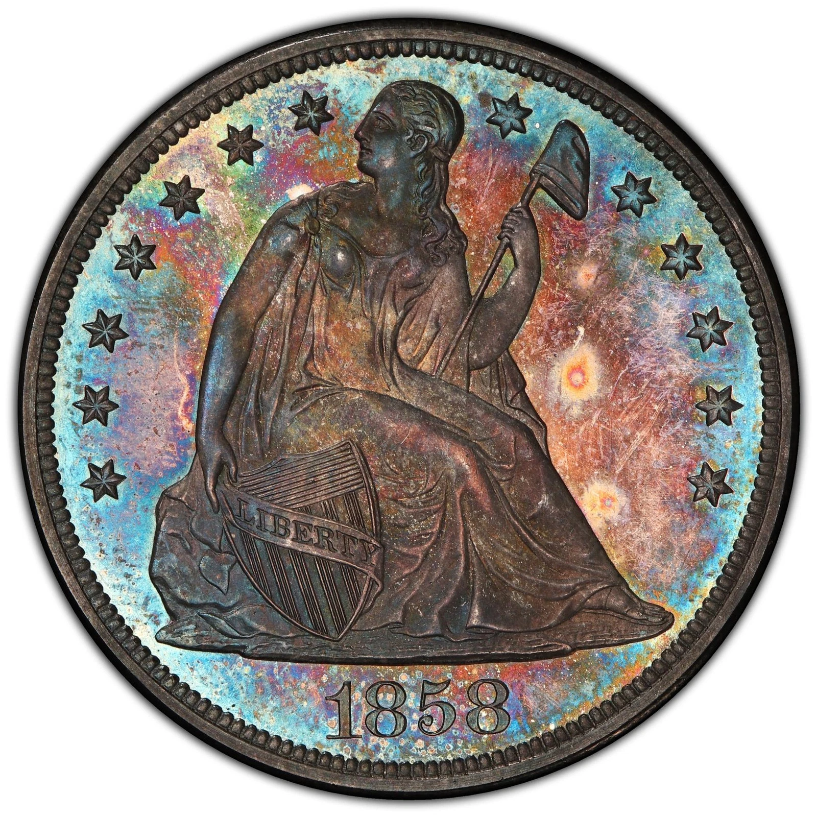 1858 $1 Liberty Seated Dollar PCGS PR65+( CAC)