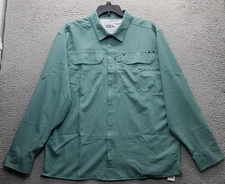 Eddie Bauer Fishing Shirt Mens XL Green Woven Tech Silver Ridge Lite Button-Up