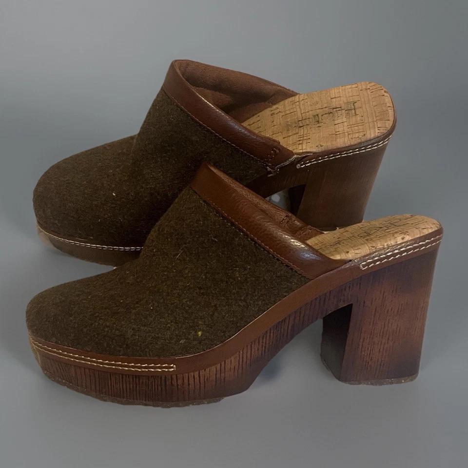 Zuecos Kork-ease de cuero de lana verde oscuro talla 7 Foto 4 de 4