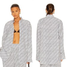 Balenciaga 0 Micro Brand Print Cotton Blouse White Black Logo Button Down 995