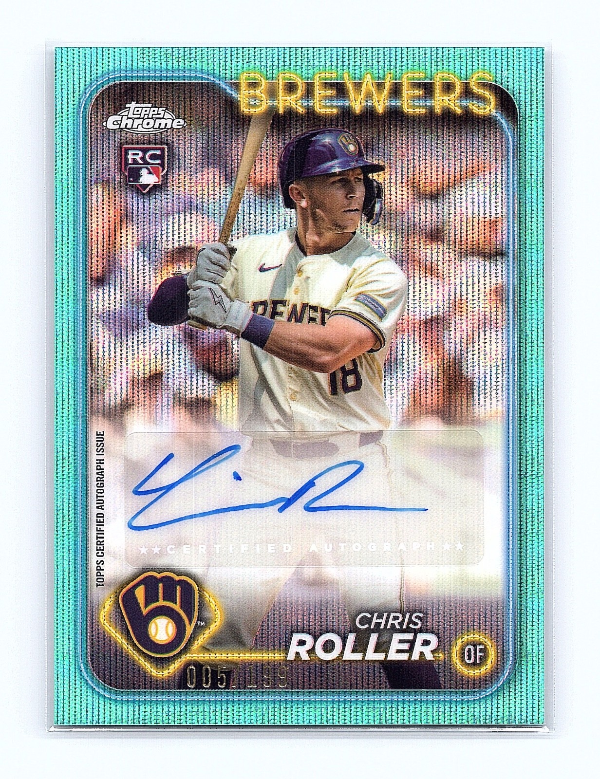 Chris Roller 2024 Topps Chrome Update Aqua Wave Refractor 005/199 #AC-CRR Auto