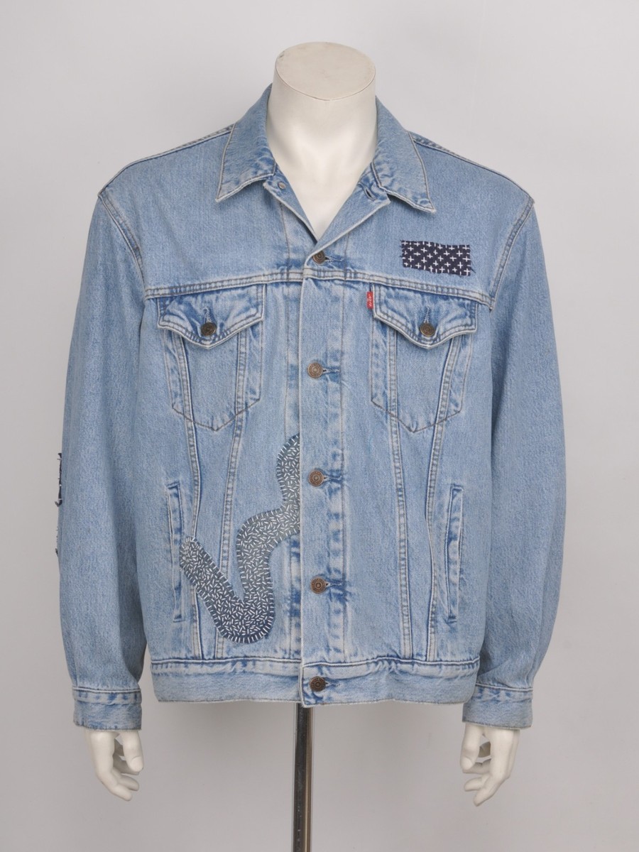 【Levi's】Vintage patchwork denim jacket Levis Vintage Fit Leather Patchwork Trucker Jacket Size