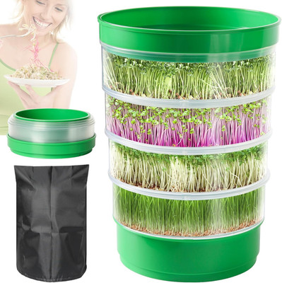 4-Tier Sprouts Growing Tray,Microgreens Growing Kit with Sprout Lid, Blackout Sl