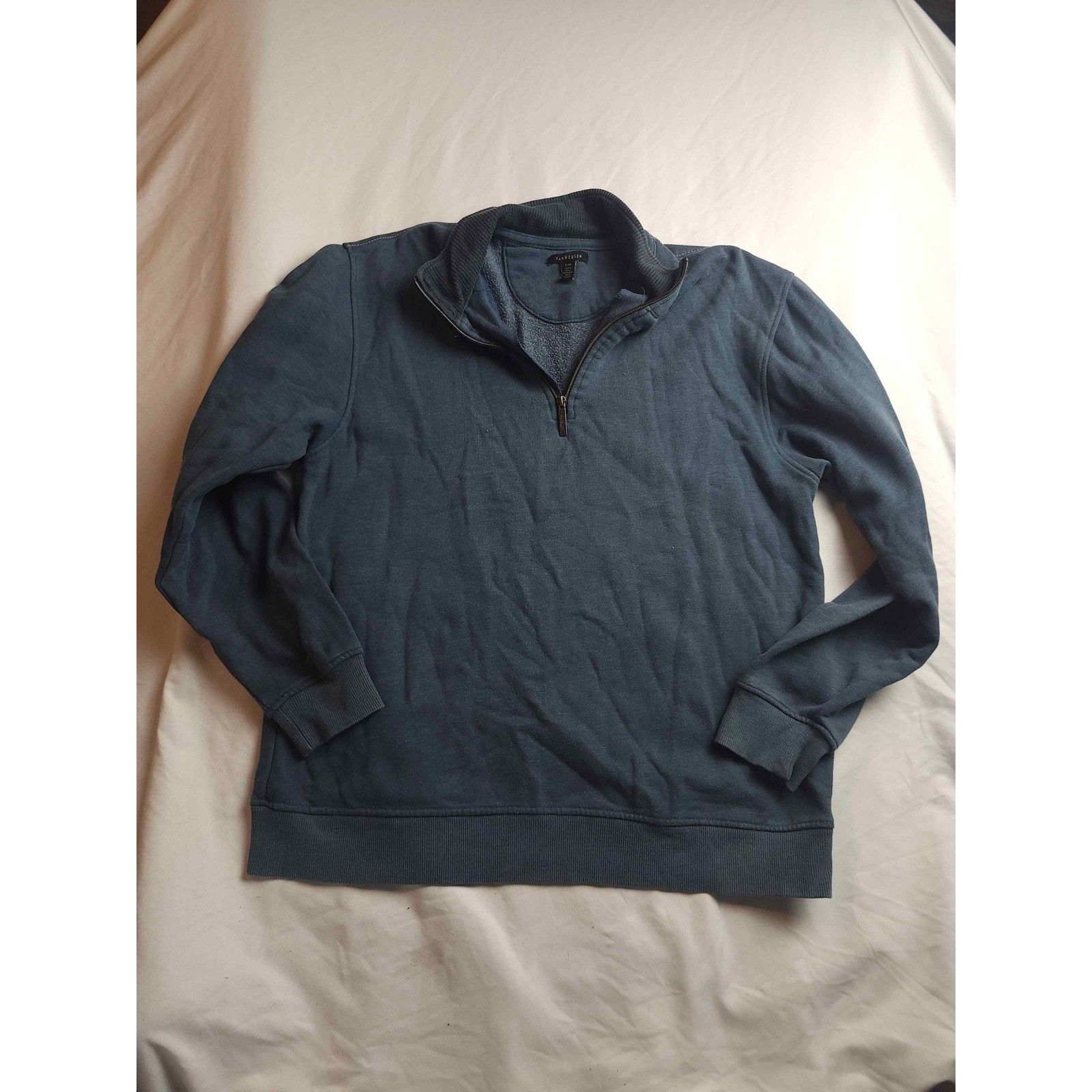 Van Heusen Mens Blue Quarter Zip Fleece Pullover Sweatshirt Large
