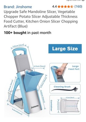JINSHOME Safe Mandoline Slicer Adjustable Vegetable Potato Food Chopper Cutter 