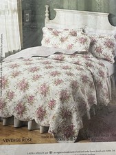 Laura Ashley Quilted Vintage Rose King Bedding w/ 2 Standarrd Shams Set NEW