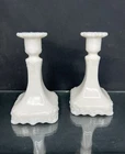 PAIR! VTG!  Westmoreland milk glass "Paneled Grape" pattern candlestick Holders