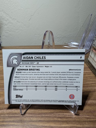 2024 Bowman Chrome University U Aidan Chiles 1° rifrattore nero /10 #8 RC MSU - Foto 2 di 2