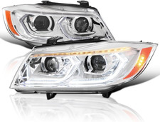 Chrome Dual Projector Headlights with 3D LED Tube and Startup Animation Compatib