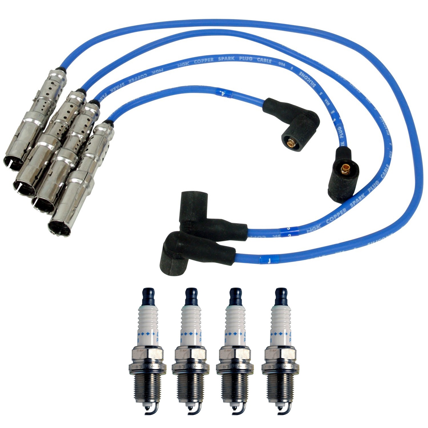 NGK Wire Set  Denso 4 Double Platinum Spark Plugs Kit for Golf 2.0 L4 Gap 0.044