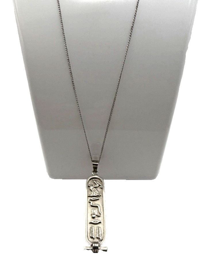 Solid Sterling Silver Egyptian Revival Cartouche … - image 1