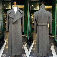 Tweed Gray Men's Overcoat Wide Lapel Double Breasted Formal Outdoor Long Coat