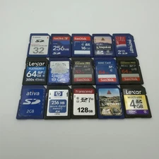 Lot of 15 Miscellaneous SD Cards Brands Include Sandisk Lexar - Untested - GC377