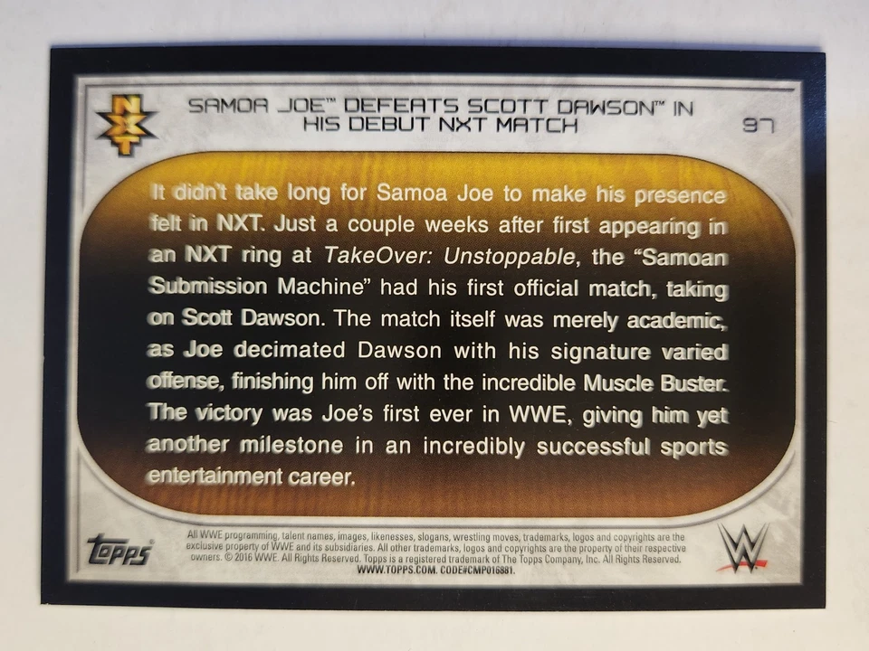 2016 Topps WWE Road to Wrestlemania #97 SAMOA JOE - Image 2 of 2