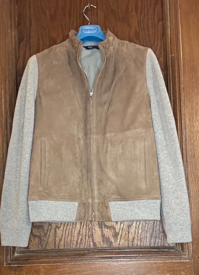 Peter Millar M Soho Jacket Sweater Suede & Cashmere Rye NWT $1795 Crown Crafted - Image 2 of 4