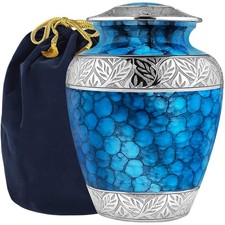 Classic Large Brass Cremation Urn with Elegant Blue Finish, 200 Pound Capacity