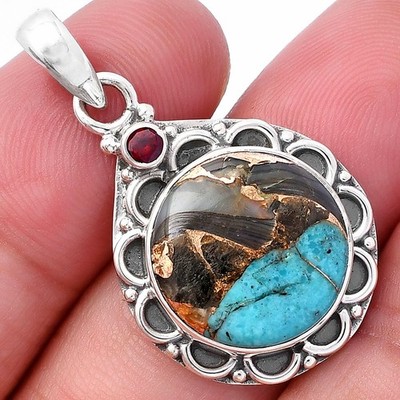 Muschel in schwarz blau Türkis und Granat 925 Silber Anhänger Schmuck P-1080