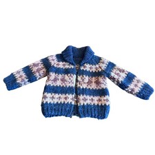 Children s zip up handmade knit woolen sweater blue tan red thick warm winter