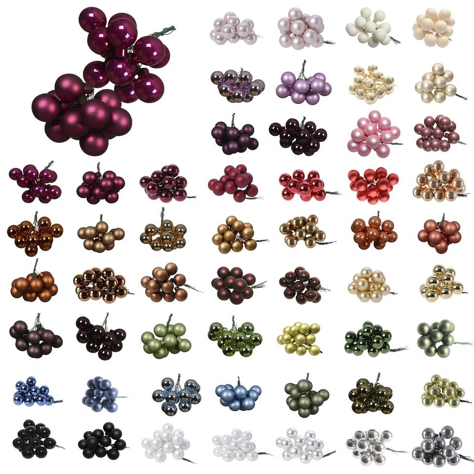 12 Weihnachtskugeln am Draht Glas 2cm mini klein Spiegelbeeren zum Basteln uni