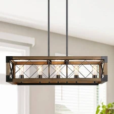 LNC 5-Light Farmhouse Wood Linear Kitchen Island Dining Room Chandelier