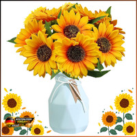 KüNstliche Sonnenblumen Deko 10 BüNdel Einzelstiel Herbst Kunstblumen