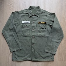 Vintage 70s OG-107 Sateen Shirt U.S. Army Vietnam War Green Military Size Large