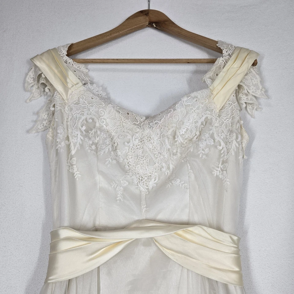 VTG Alfred Angelo Formal Dress Gown Sz S Ivory Cream Satin Chiffon Lace Mesh  - Image 4 of 4