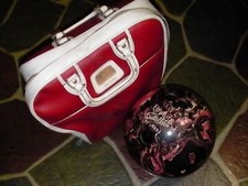 1970s EBONITE SATELLITE - Red White Marble bowling ball 13 LB Pounds Free bag